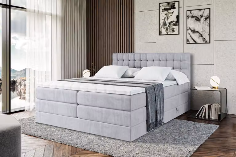 Letto boxspring ALTDECOR con materasso e rete a doghe - VIONE KING - 120x200 cm - Grigio Monolith 84 - Topper, letto imbottito con contenitore, letto con vano portaoggetti H3 e H4 - Materasso, letto matrimoniale, letto boxspring