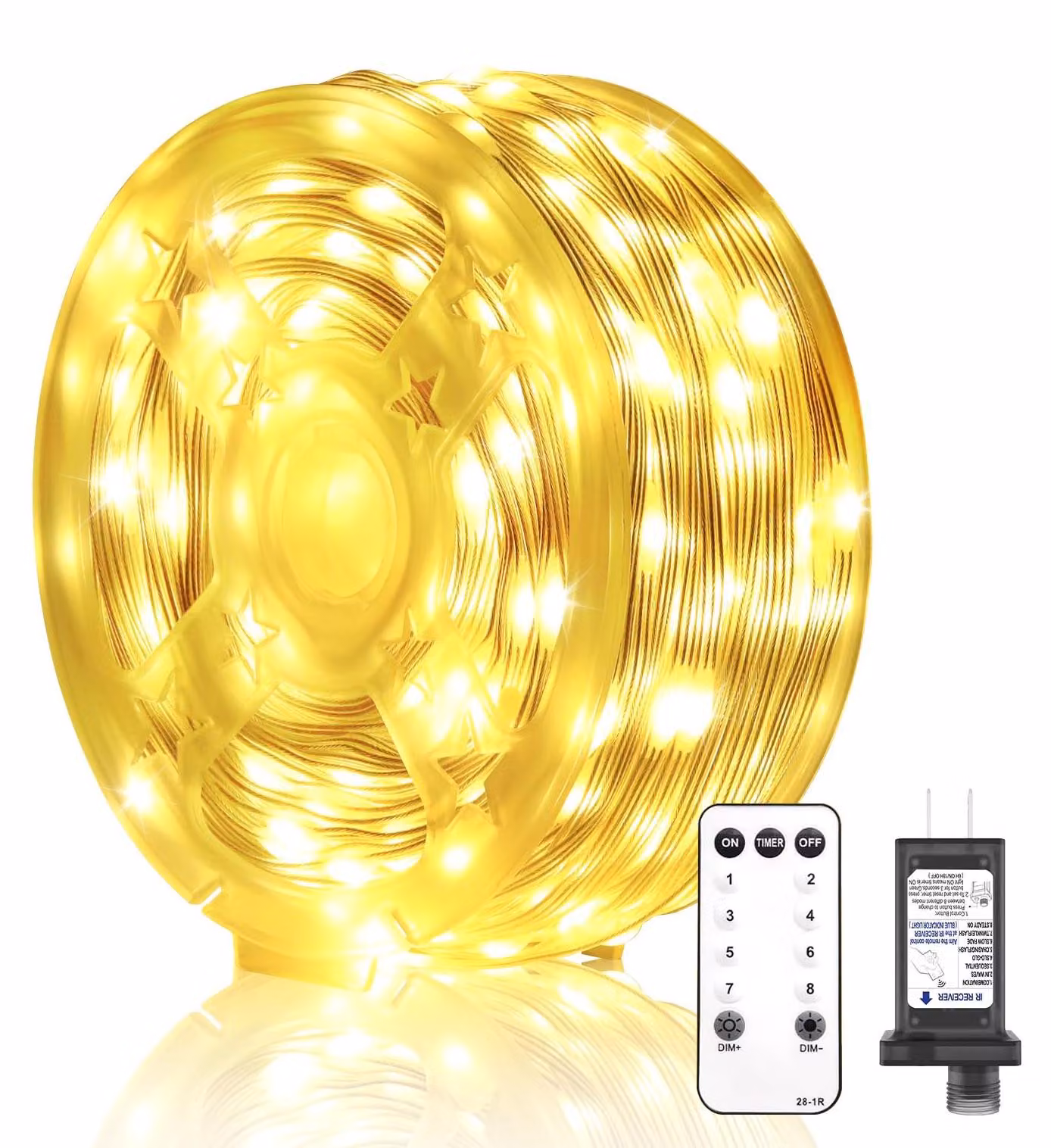 Catena luminosa a LED, 20 metri, luce bianco caldo, 200 LED, con telecomando, timer, grado di protezione IP65