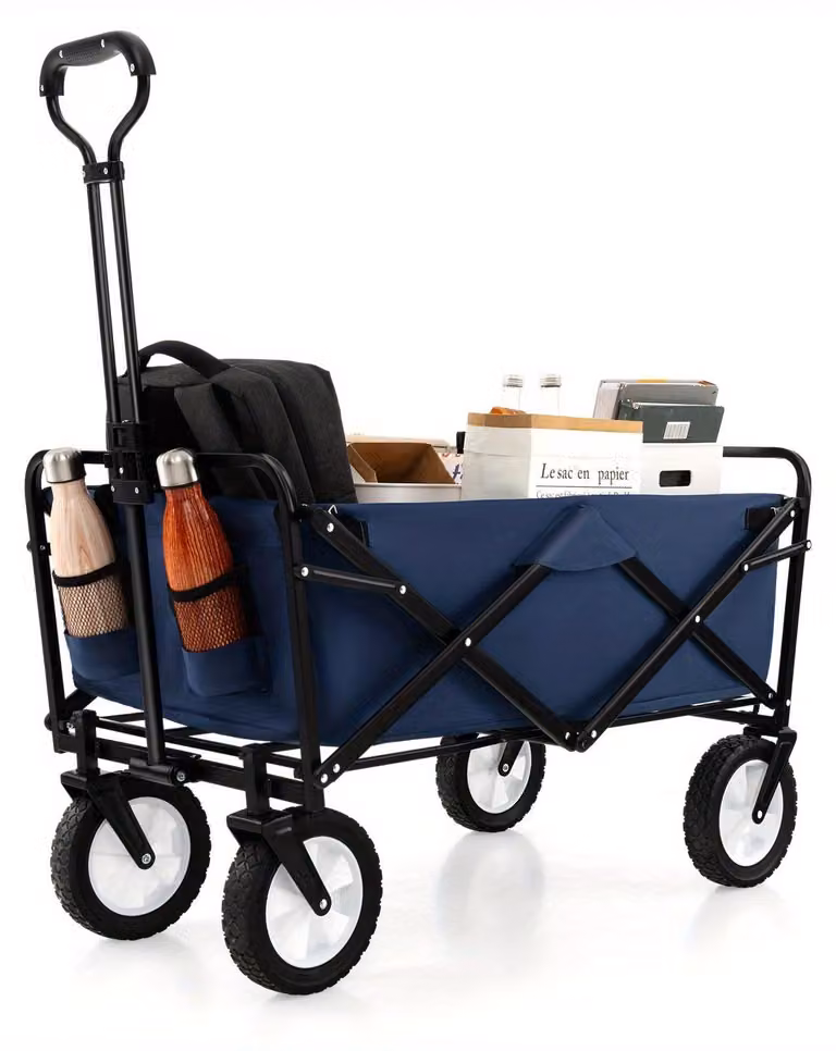 Carrello robusto - Carrello da trasporto - Carrello da traino - Carrello da spiaggia - Carrello di trasporto - Pieghevole - Con maniglia regolabile