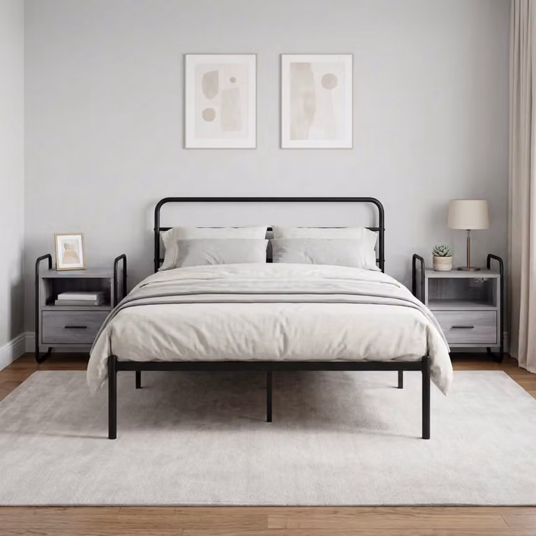 Set di 2 Mobiletti da Letto Appesi vidaXL in Colore Grigio e Nero, L 40 cm x P 30 cm x H 50 cm