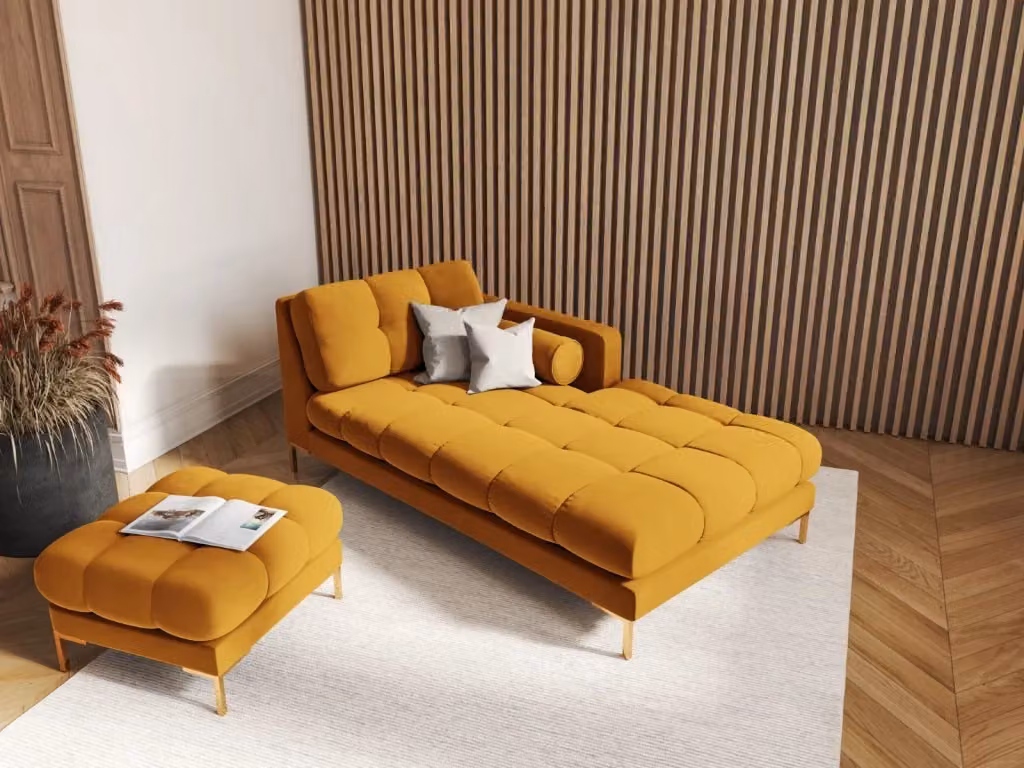 Chaise longue destra Bali di Cosmopolitan Design in velluto giallo L: 164 cm, P: 102 cm, H: 75 cm – 2