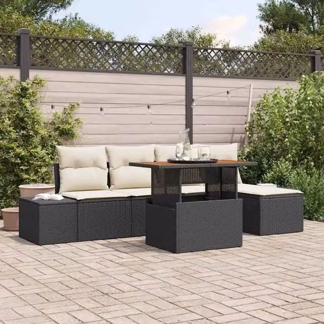 Set Divano da Giardino 6 pz Nero Poly Rattan 3358686