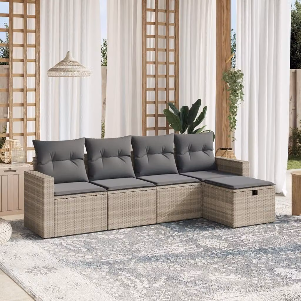 Maison Exclusive - Set Divano da Giardino 5pz con Cuscini Grigio Chiaro Polyrattan