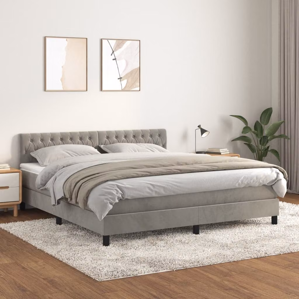 vidaXL Letto Ibrido con Giroletto a Molle e Materasso in Velluto Grigio Chiaro e Bianco L/P/H: 180 x 200 x 78 cm