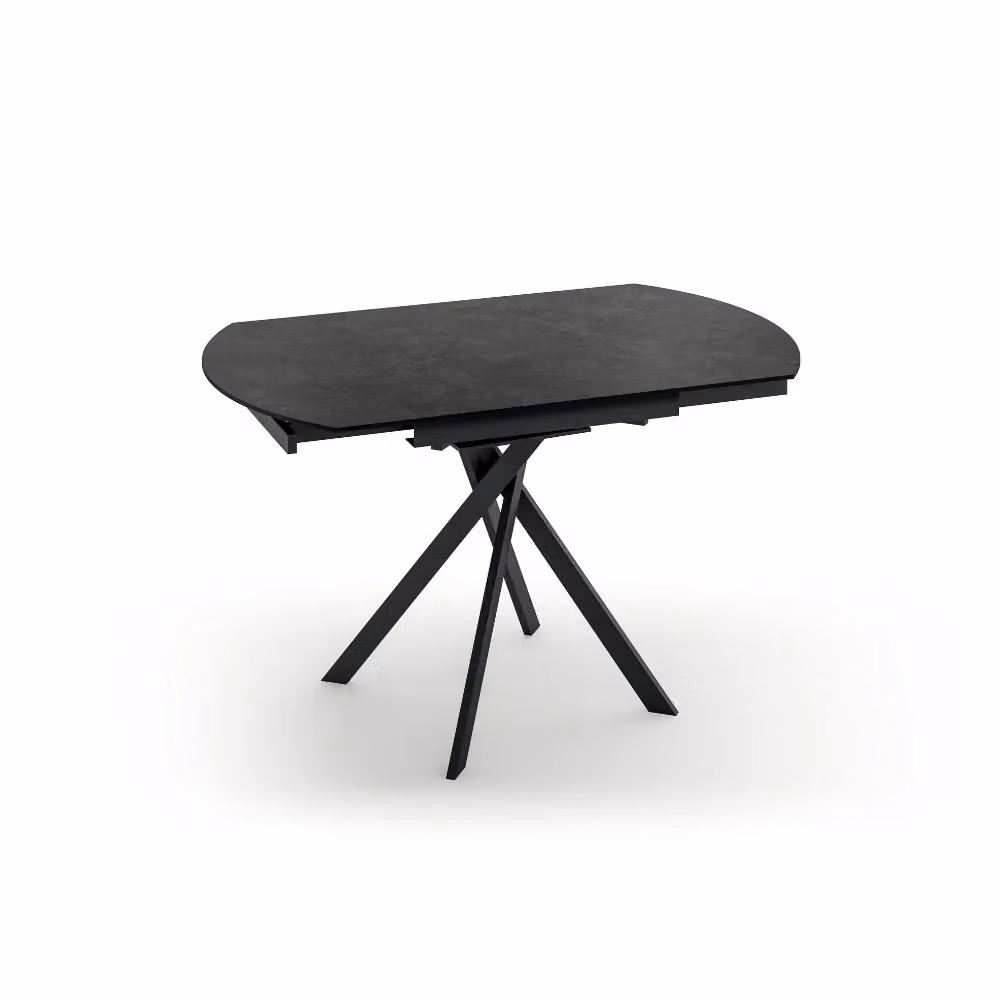 Tavolo da pranzo allungabile Drift Duzzle in ceramica effetto cemento grigio e nero, design moderno per 6 posti, L/P: 80-120 x 120 cm, H: 76 cm – 2