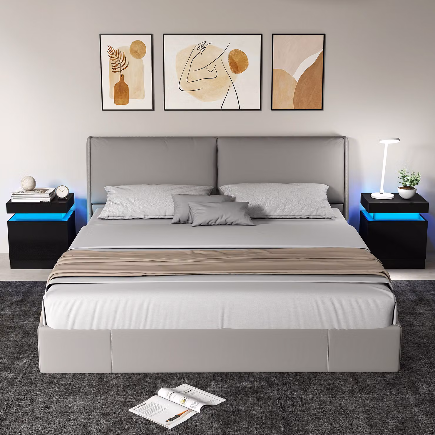 Set di 2 comodini HOMCOM con illuminazione LED a 16 colori e 4 modalità, 2 cassetti, in legno nero, L: 45 cm, P: 35 cm, H: 52 cm – 2