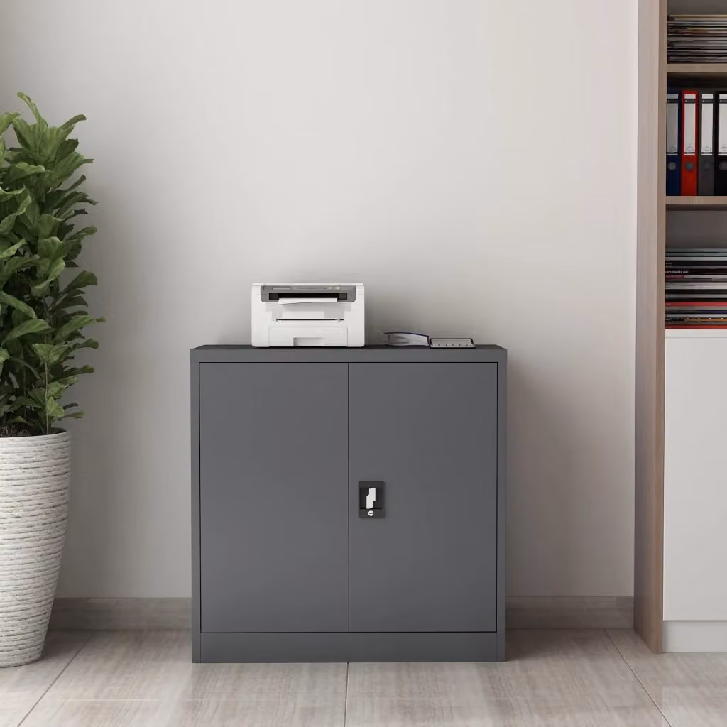 Armadietto da Ufficio Molise en.casa in Acciaio con 2 Ripiani Regolabili e Chiusura a Chiave - Grigio Opaco - H: 90 cm, L: 40 cm, P: 40 cm – 2