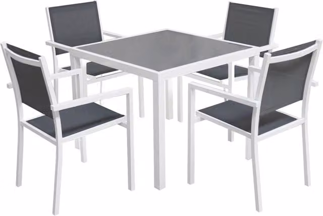 BERGAMOSet di mobili da giardino in textilene grigio 4 posti - alluminio bianco