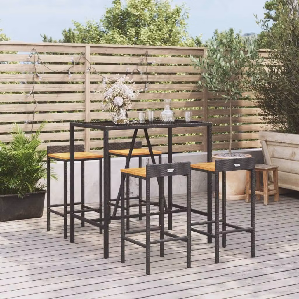 Maison Exclusive - Set da bar da giardino 5 pezzi in polyrattan nero e legno massello di acacia