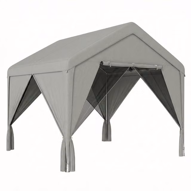 Gazebo da giardino Outsunny con tetto a doppia pendenza in acciaio galvanizzato impermeabile, grigio, 3x3 m