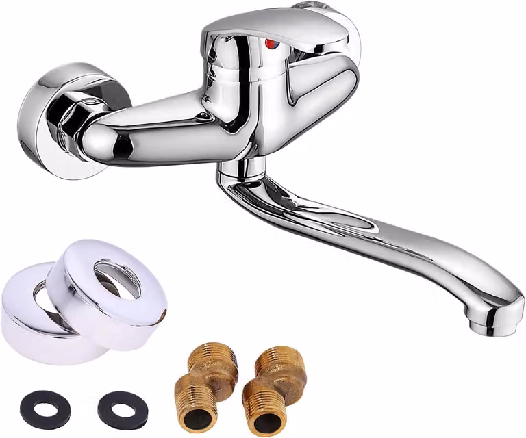 Miscelatore monocomando da parete, girevole a 360°, adatto per cucina e bagno, con braccio flessibile