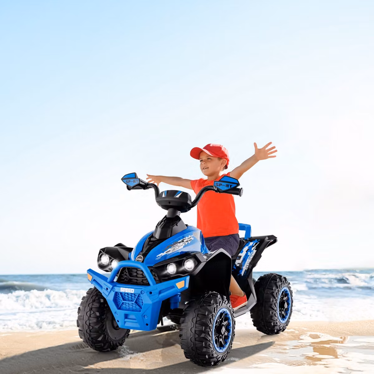 Quad elettrico Costway 12V con luci LED e musica, veicolo giocattolo per bambini blu