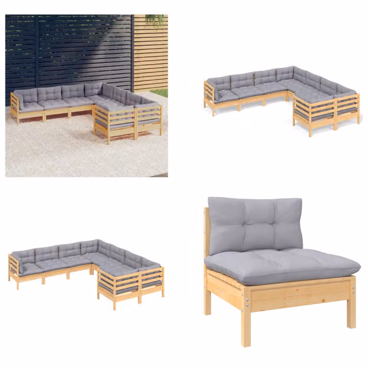 vidaXL Set salotto da giardino 8 pezzi con cuscini grigi in pino massiccio - Set salotto da giardino - Set salotto da giardino - Set mobili da giardino - Set mobili da giardino