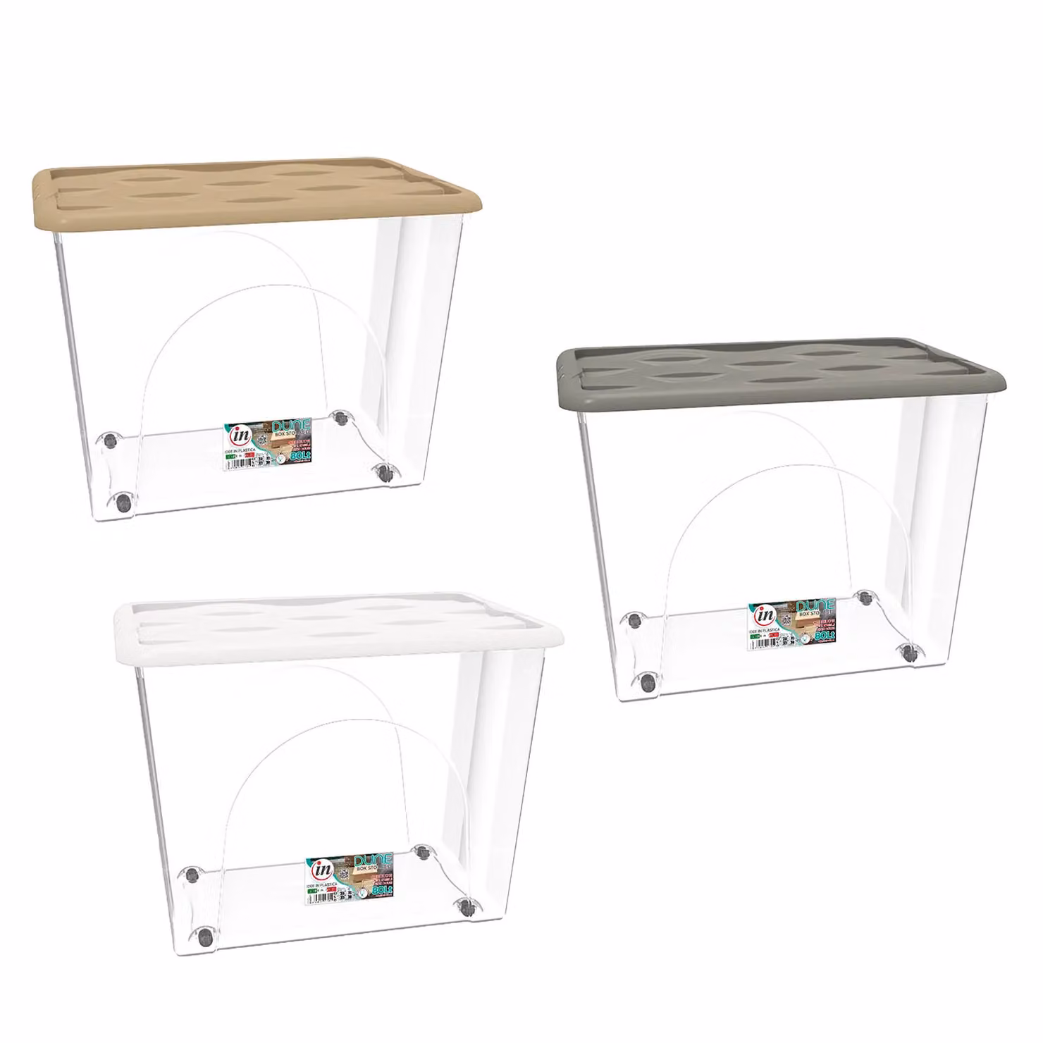 Contenitore Multiuso Storage Box Dune RECA PLAST con ruote e coperchio, trasparente, 80 litri, H 45 x L 60 x P 40 cm