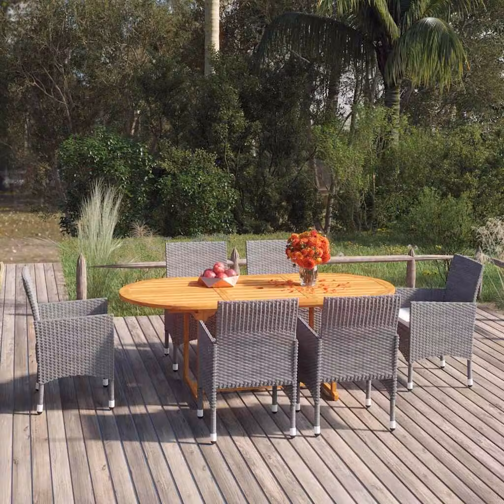 Set da giardino vidaXL in legno di acacia e rattan grigio composto da 7 pezzi