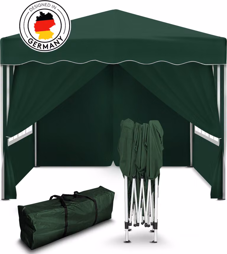 Gazebo pieghevole Kronenburg 3x3 m - Impermeabile, protezione UV 50+, 4 pannelli laterali, verde