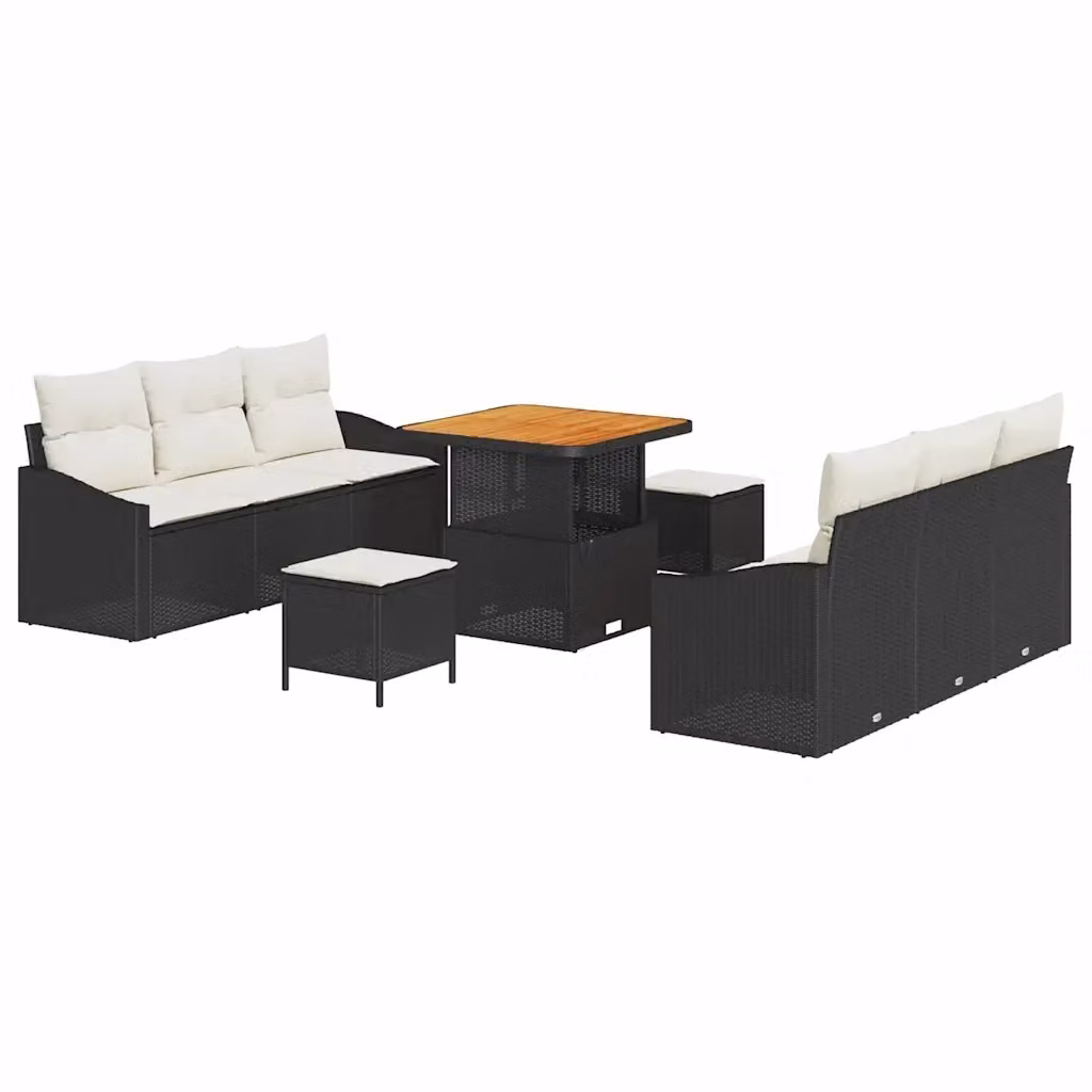 Set Divano da Giardino vidaXL 9 Pezzi con Cuscini Nero in Polyrattan e Acciaio – 2