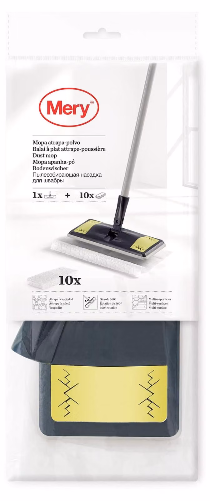 Ricarica per mop in microfibra, 10 panni, 28,5x10,5 cm, colore grigio/verde chiaro/bianco