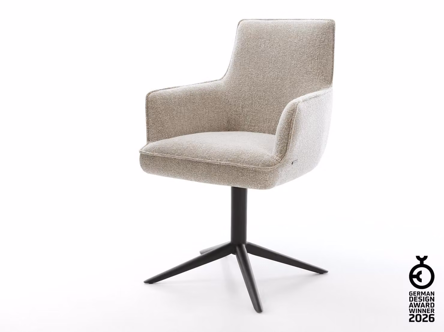 DELIFE sedia girevole Heira-Flex con braccioli in tessuto morbido beige base nera girevole a 360° funzione dondolo nucleo a molle tascabili