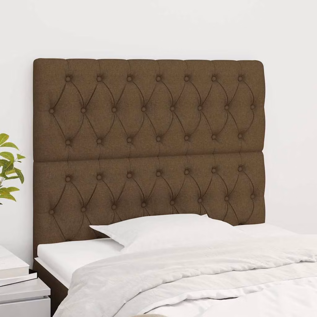 Testiera per letto vidaXL in tessuto marrone scuro con struttura in legno di larice, L: 100 cm, P: 7 cm, H: 118-128 cm