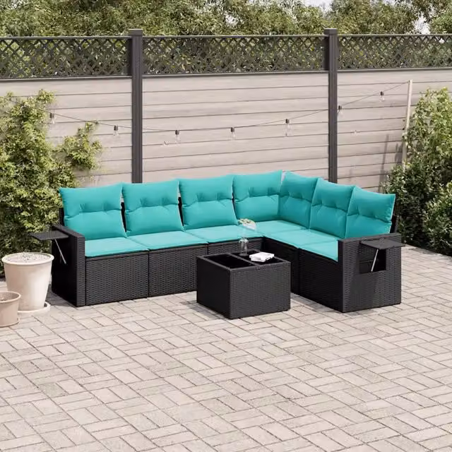 Set Divani da Giardino 7 pz con Cuscini Nero in Polyrattan 3220216