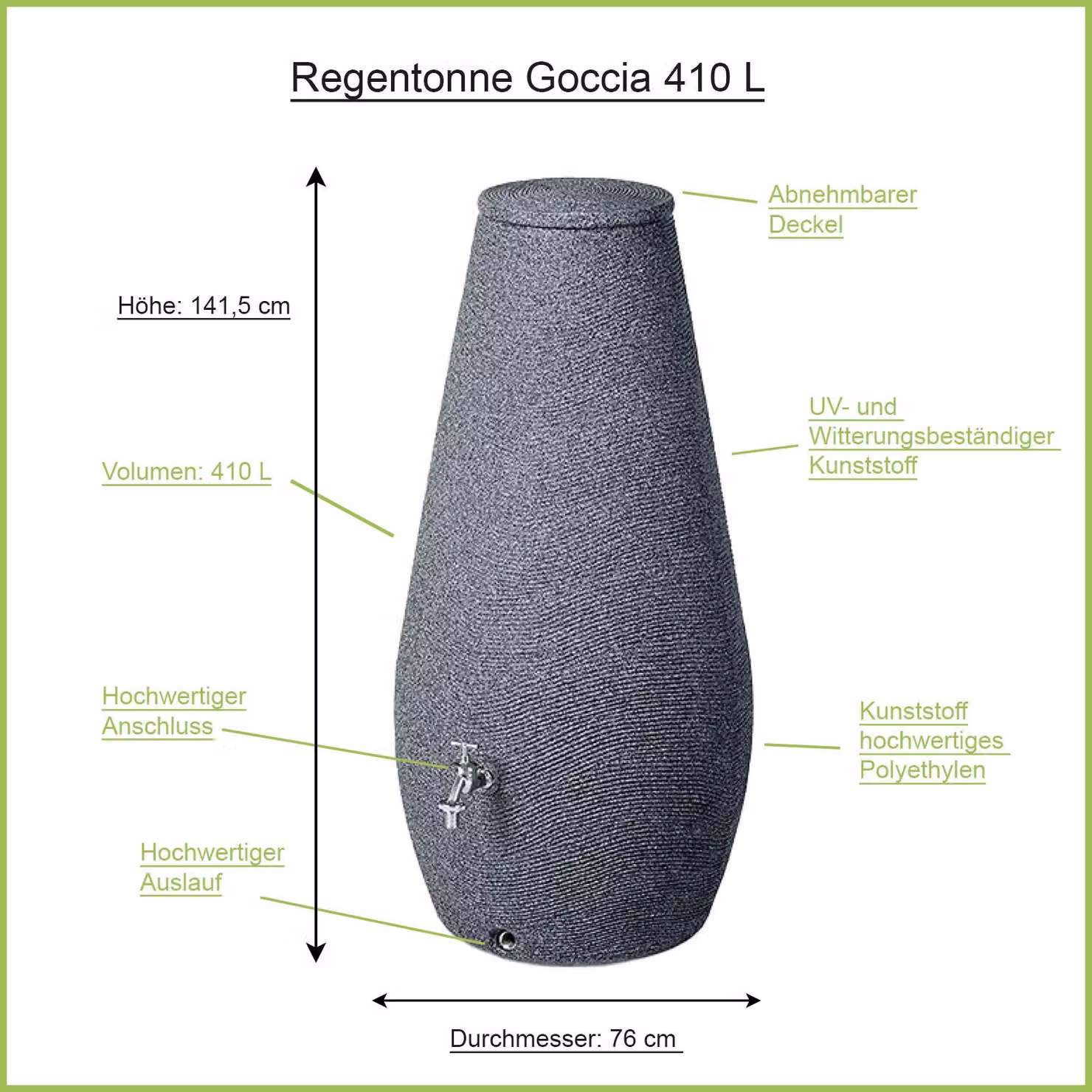 Barile a pioggia antracite GOCCIA 410 litri