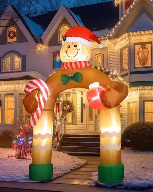 Decorazione natalizia gonfiabile per esterno - arco - 2,9 m - personaggio di biscotto - gonfiabile con illuminazione LED - personaggio di biscotto - decorazione natalizia - gonfiabile per decorazione di giardino - stagionale