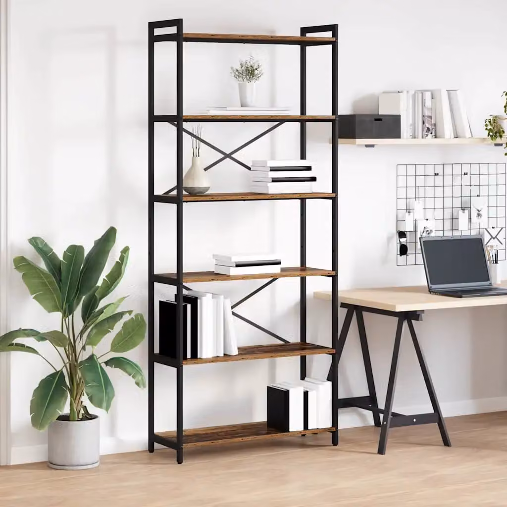 Libreria industrial vidaXL in legno e metallo, colore marrone, L 80 x P 30 x H 189,5 cm
