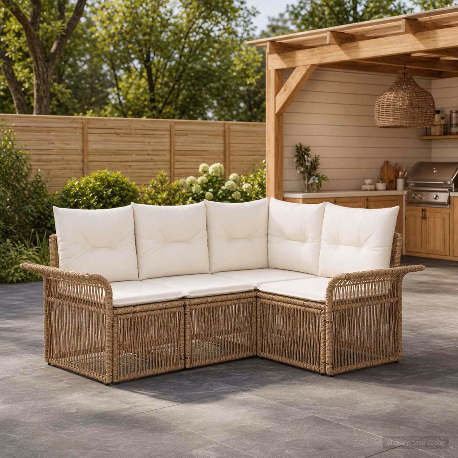 Set Divano da Giardino vidaXL 4 pz a Forma L con Cuscini Beige e Struttura in Metallo e Polyrattan