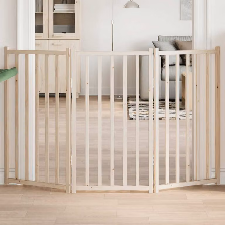 vidaXL Cancelletto per cani pieghevole a 3 pannelli in legno di abete naturale, Larghezza: 150 cm