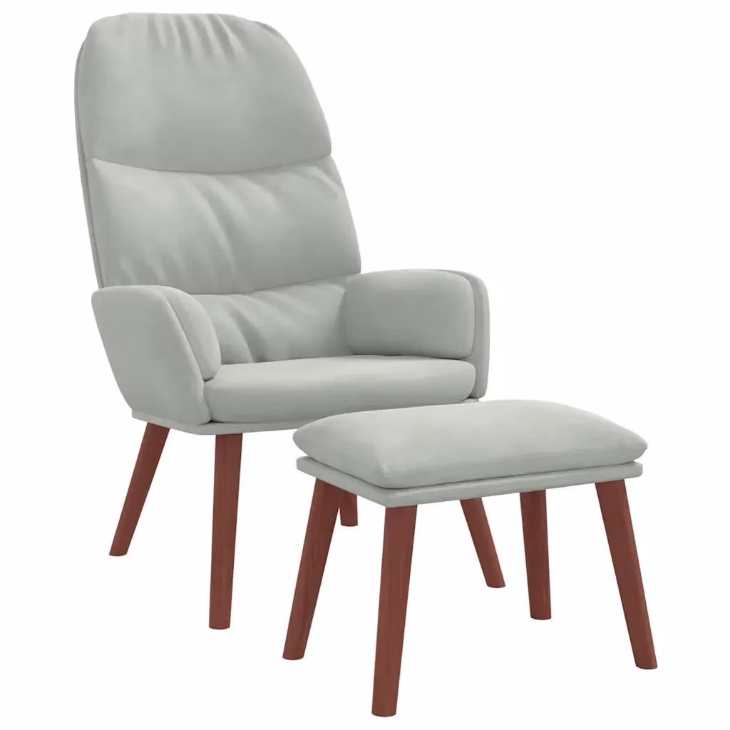 Poltrona Relax Moderna con Poggiapiedi in Velluto Grigio Chiaro e Struttura in Legno e Metallo – 2