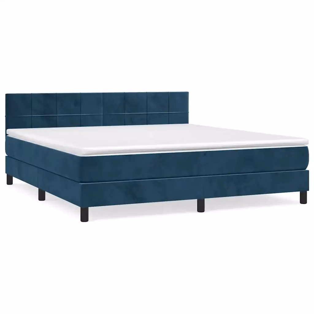 Letto Ibrido con Giroletto a Molle e Materasso vidaXL in Velluto Blu Scuro e Bianco L/P: 160 x 200 cm – 2
