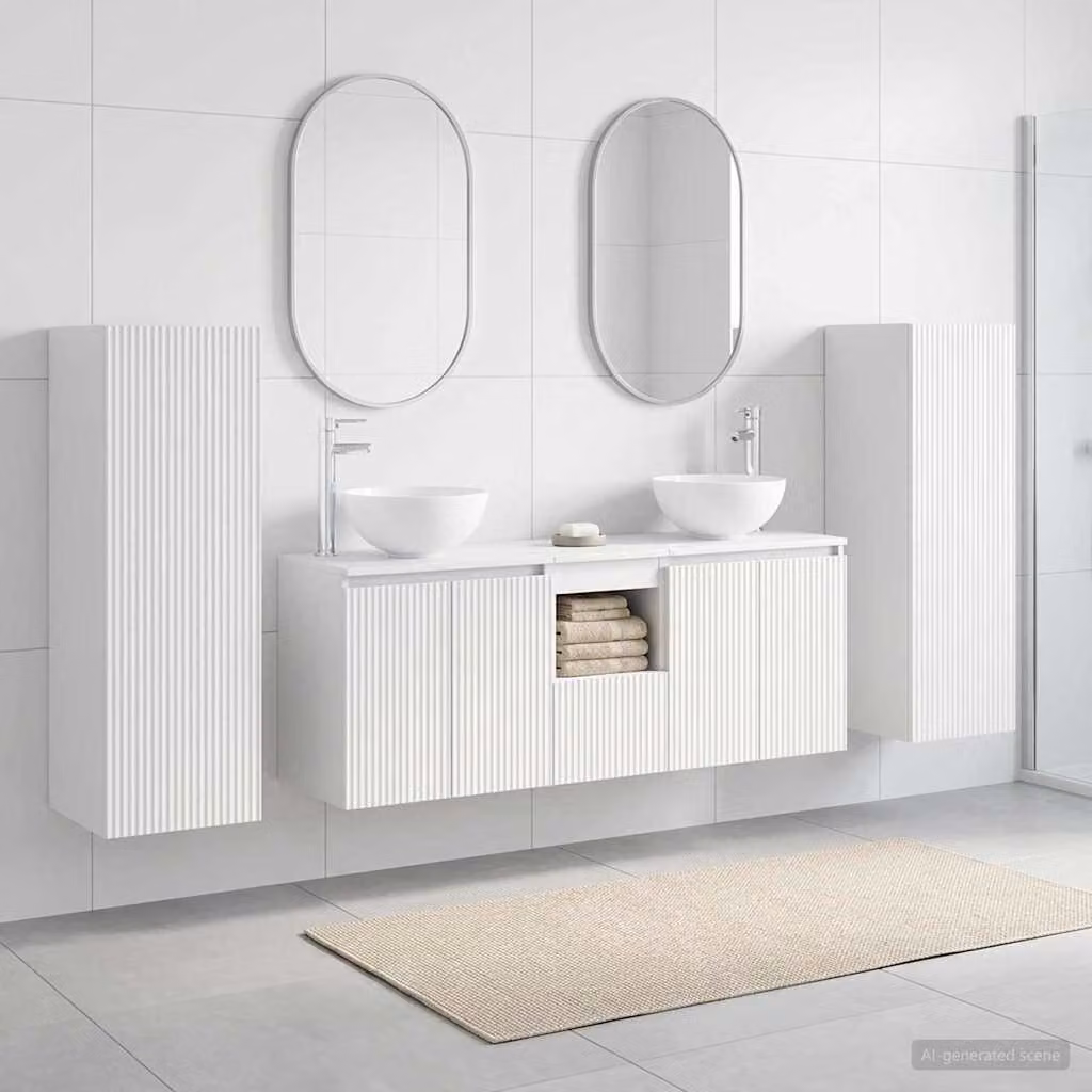 Set di mobili da bagno moderno vidaXL in legno bianco composto da 5 pezzi con mobile sottolavabo e pensile a parete L/P/H: 33 x 34,5 x 100 cm