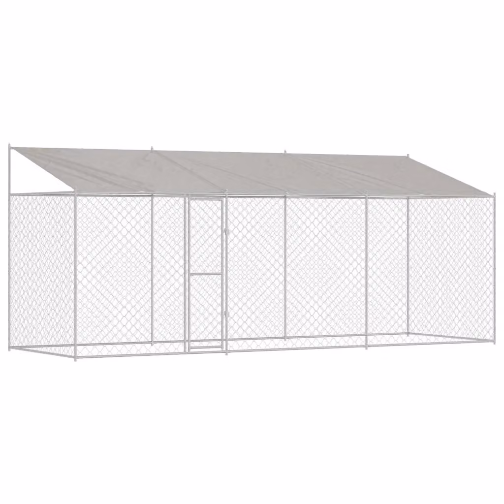 Gabbia per cani vidaXL in metallo con tetto resistente alle intemperie, colore argento, L: 600 cm, P: 200 cm, H: 256 cm – 2