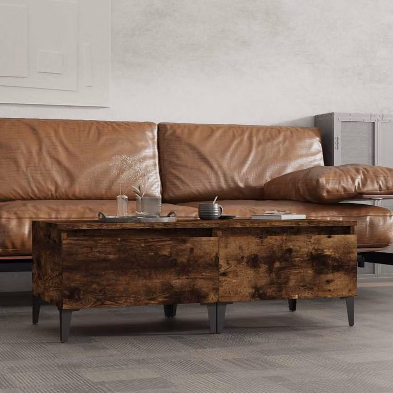 Set di 2 tavolini da soggiorno vidaXL in legno multistrato e metallo, colore rovere fumo, L/P/H: 50 x 46 x 35 cm