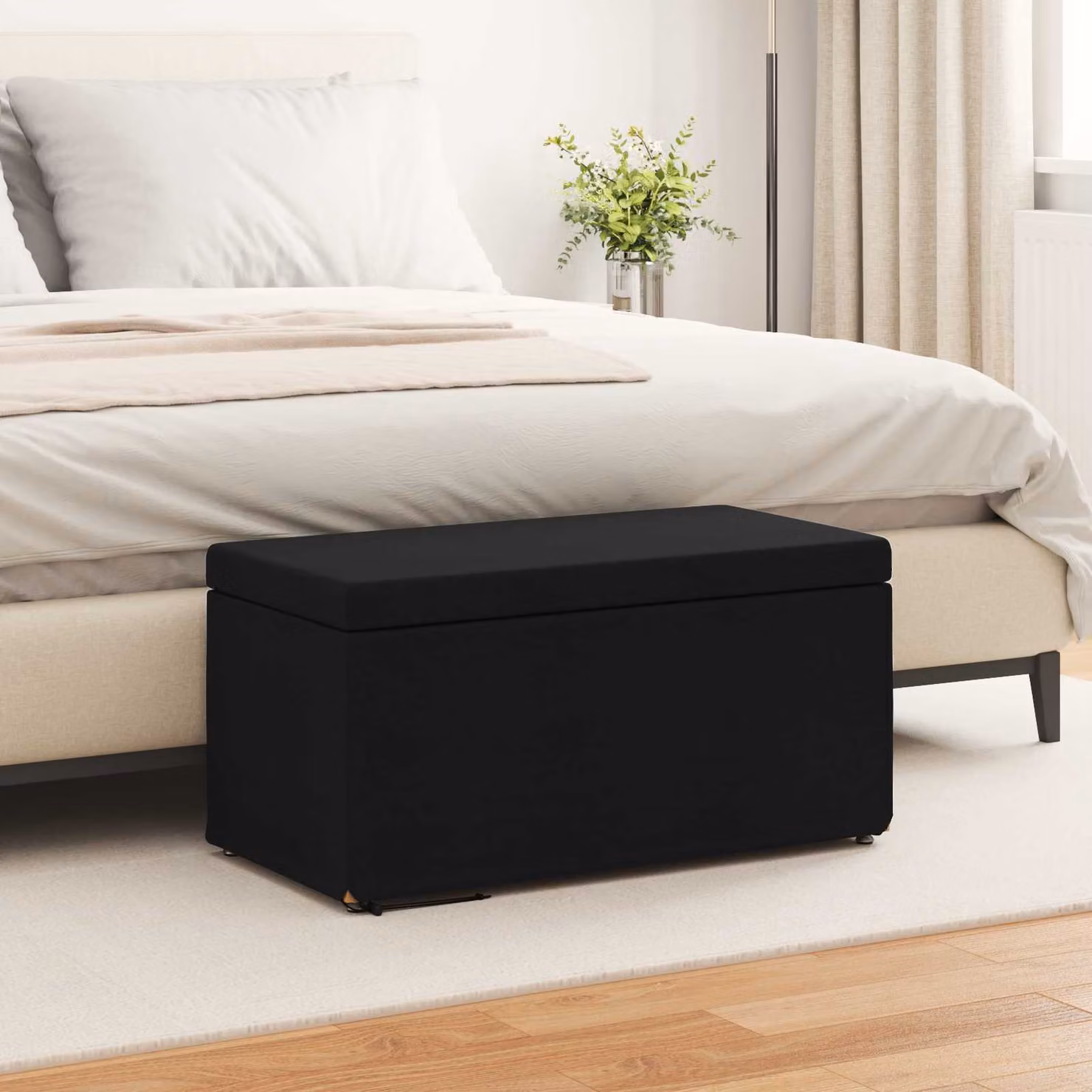 Pouf nero vidaXL in tessuto e legno con design minimalista L: 81 cm, P: 41 cm, H: 40 cm