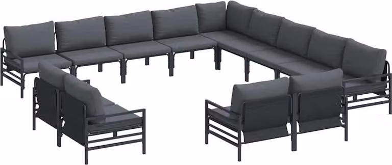 Set Divano da Giardino con cuscino 13 pcs Nero Acciaio