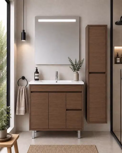 Mobile bagno con lavabo ORIGENBATH ISQUIA senza specchio 80x45 cm frassino tea con colonna