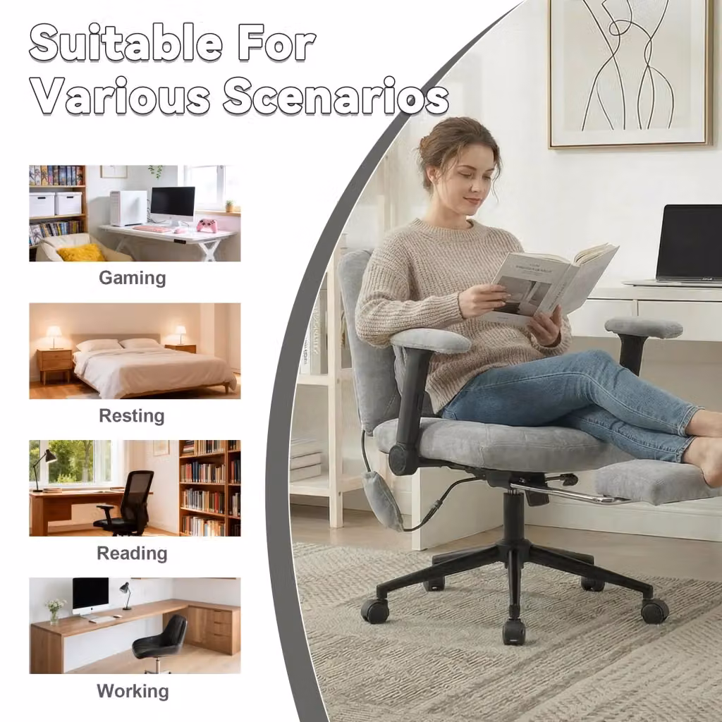 Sedia da ufficio ergonomica girevole Zephmum con braccioli e poggiapiedi, colore grigio – 2