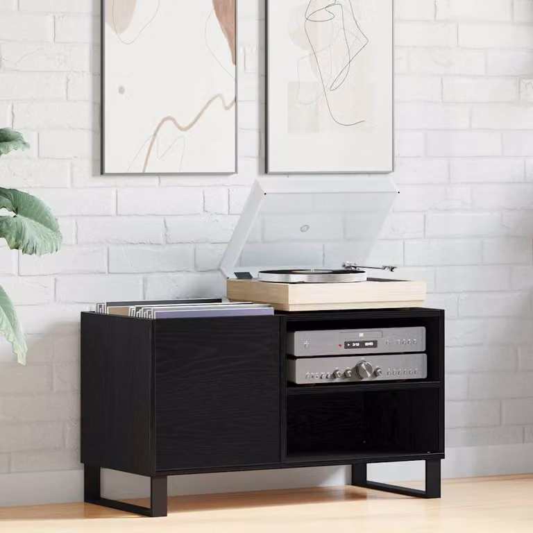 vidaXL Mobile porta vinili moderno in rovere e nero, L 85 cm x P 38 cm x H 48 cm