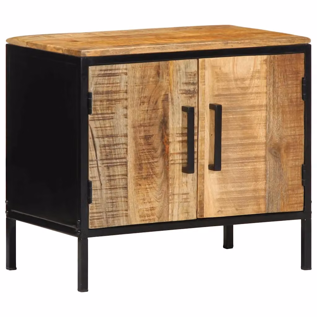 vidaXL Armadio da Notte Moderno in Legno di Mango e Metallo, Marrone e Nero, L 50 cm x P 30 cm x H 45 cm