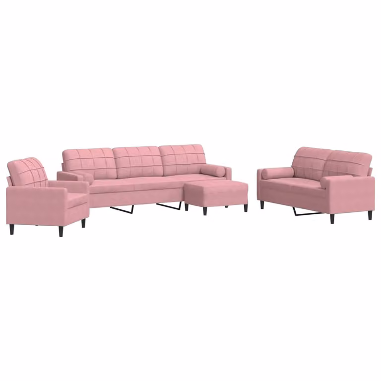 Set di Divani 4 pz con Cuscini e Rinforzi rosa in Velluto
