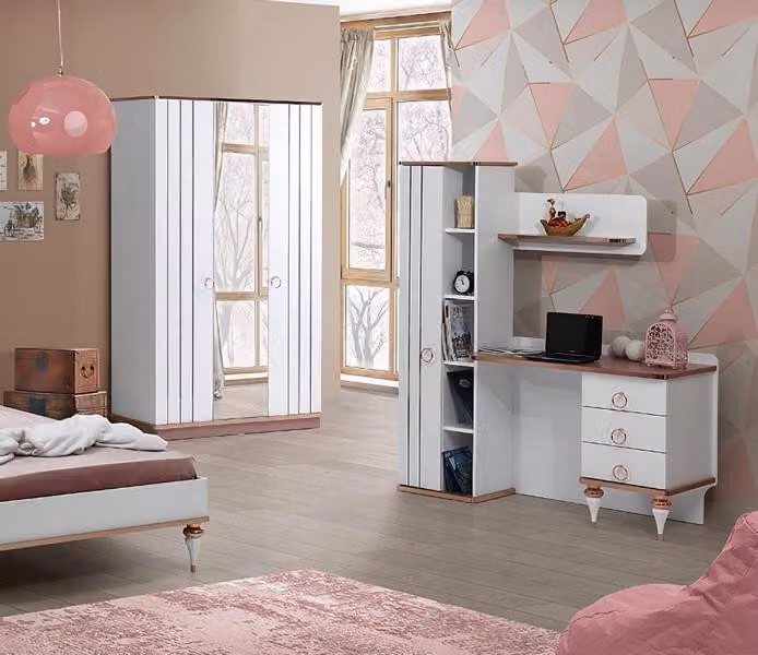Kleiderschrank Schreibtisch Modernes Design Elegante Akzente Weiß Kinderzimmer