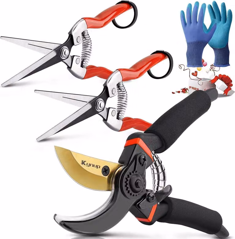 Set di forbici Kynup con guanti da giardino, cesoie bypass, per piante, potatura