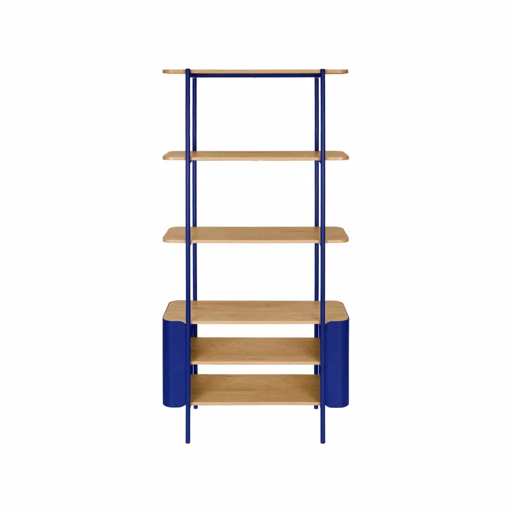Libreria moderna SWEEEK a 6 livelli in metallo e MDF blu, H 172 cm x L 80 cm x P 33,8 cm – 2