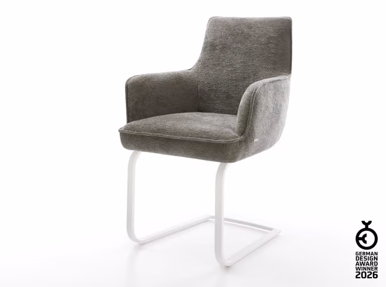 DELIFE Heira-Flex sedia a sbalzo con braccioli Bouclé Soft Mud Sedia a sbalzo piatta Bianco Nucleo a molle tascabili