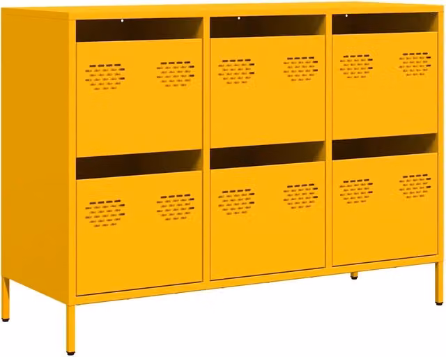 Credenza | Madia | Buffet da pranzo | Armadio da pranzo Giallo Senape 101,5x39x73,5 cm Acciaio Laminato Freddo