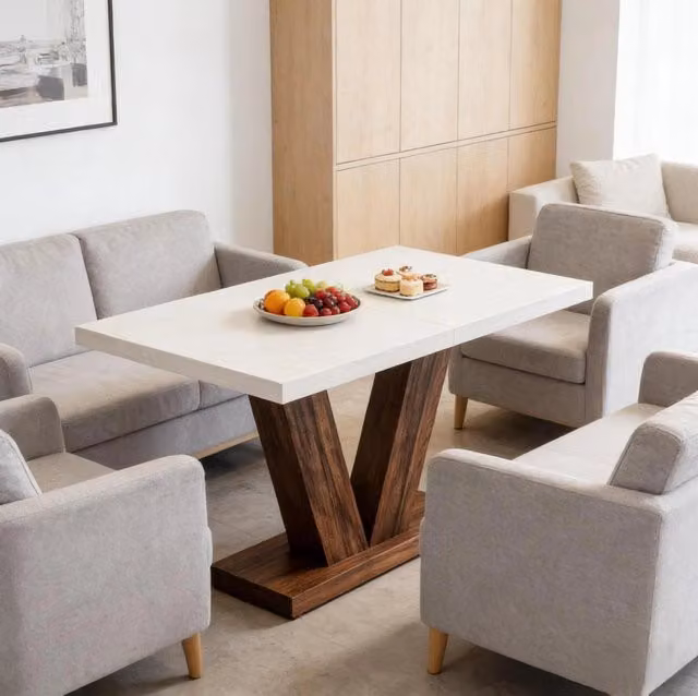 Tavolo da pranzo ULEVR 120x80x75 cm in legno, piano spesso 4 cm, portata 100 kg, marrone rustico e bianco