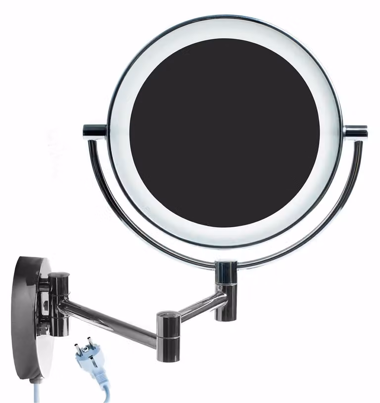 Specchio a parete LED, diametro 8,5 pollici, ingrandimento 7x, finitura cromata, bilaterale