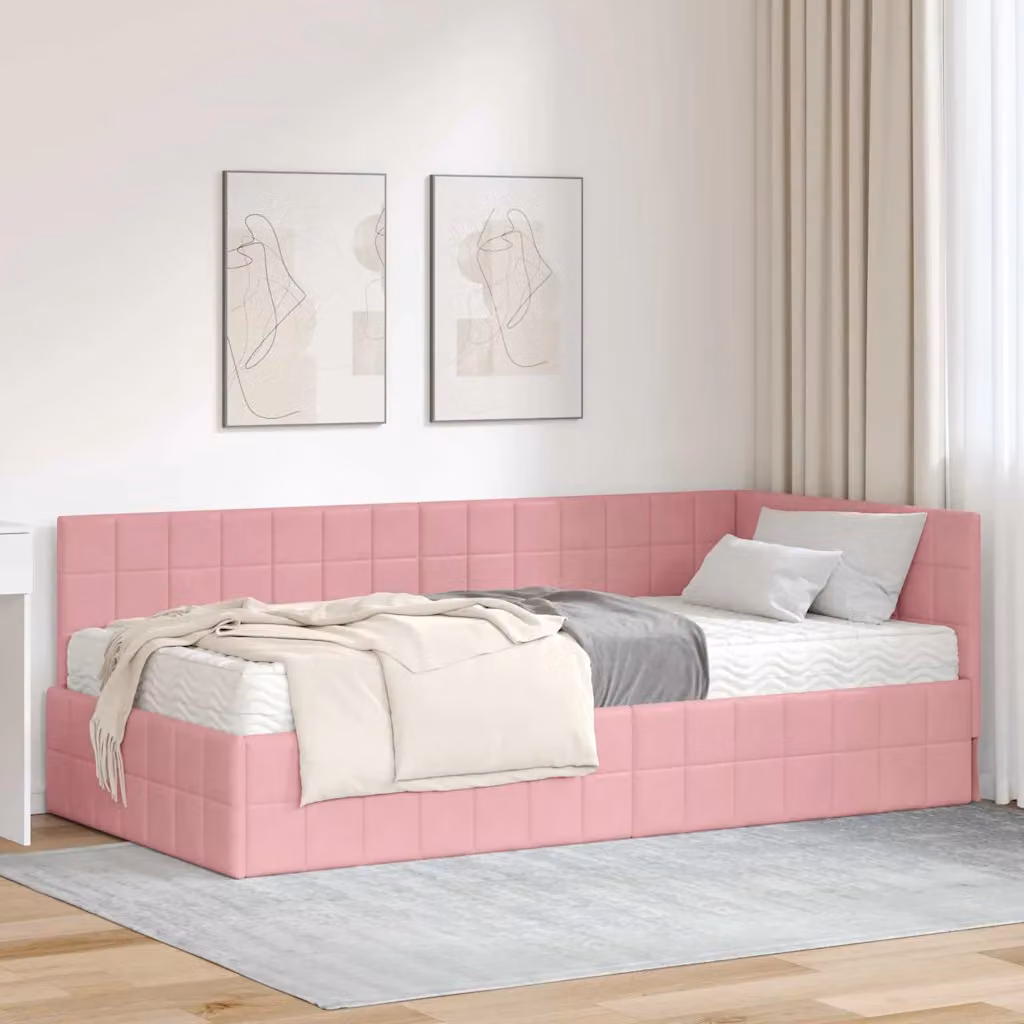 Letto angolare con materasso vidaXL in tessuto rosa, L/P/H: 200 x 90 x 72 cm